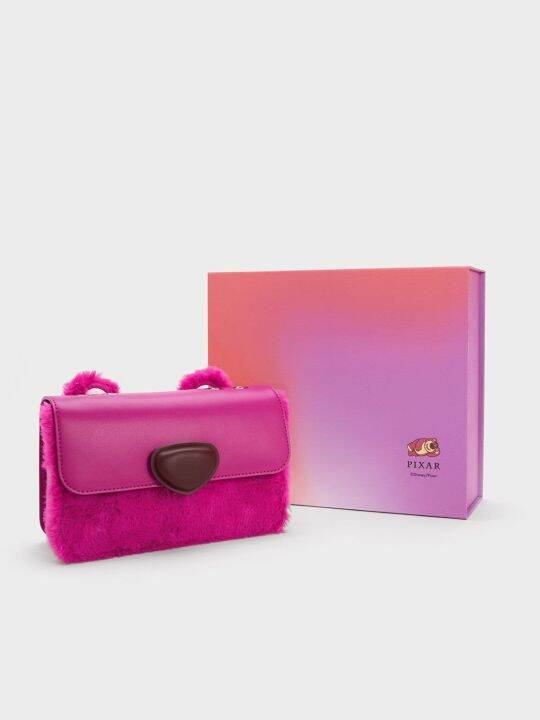 CHARLES&KEITH LOTSO FURRY FRONT FLAP BAG FUCHSIA Lazada PH