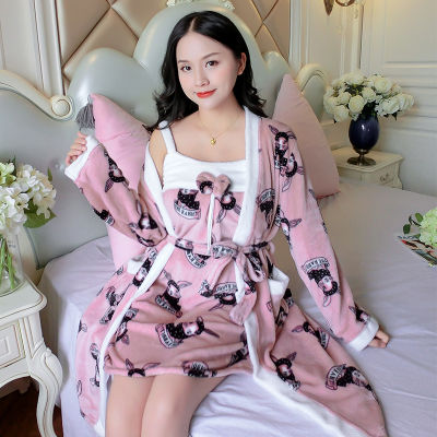 Warm Flannel Robe Set Winter Floral Robe Thicken y Nightgowns Bathrobe Women Pajamas Bath Flannel Sleepwear Womens Homewear