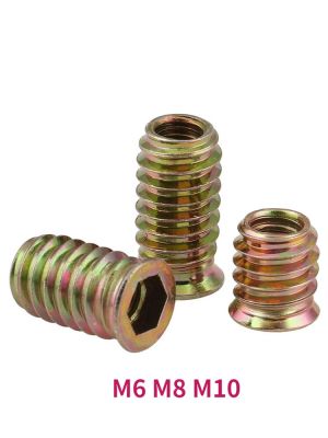 M6M8 M10 Carbon Steel Metal Hexagon Hex Socket Drive Head Embedded Insert Nut E-Nut for Wood Furniture Inside and Outside Thread Nails Screws Fastener