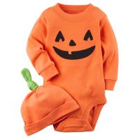 [COD] Boys and girls foreign trade European spring autumn models pumpkin expression jumpsuit romper childrens ins