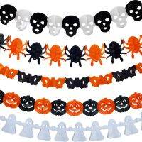 3เมตรฮาโลวีนแขวน Garland Bunting กระดาษแบนเนอร์สยองขวัญฟักทองผี Spider Bat Happy Hallowen Party ตกแต่ง Props