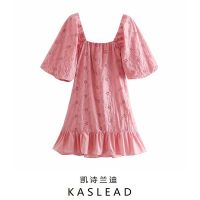 KASLEAD new ladies European and American wind square collar hollow embroidery mini dress 03666071620 ❤