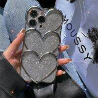 รูปหัวใจแสงระยิบระยับชุบ3D แบบใส,เคสโทรศัพท์สำหรับ iPhone 14 13 12 Pro Max 11ฝาครอบเนื้อนิ่มกันกระแทก