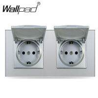 Double Silver EU Schoku Wall Power Socket with Dust Cap 156x86mm Wallpad Crystal Glass 220V AC 16A German has Cover