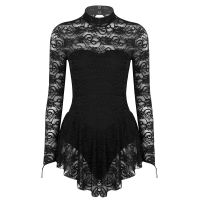 Women Girls Turtle Neck Lace Figure Ice Skating Roller Skating Ballet Dance Leotard Dress Long Sleeve Ballet Dance Dress