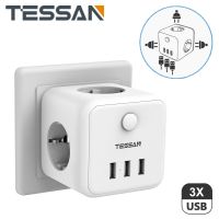 TESSAN สีขาว EU อะแดปเตอร์ซ็อกเก็ตหลายตัวพร้อมพอร์ตชาร์จ USB 3ช่องเต้าเสียบ AC 3ช่องและสวิตช์เปิด/ปิดสายไฟป้องกันการโอเวอร์โหลด