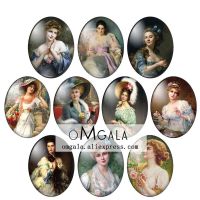 Vintage Lady Oil paintings 10pcs mixed 13x18mm/18x25mm/30x40mm Oval photo glass cabochon demo flat back Making findings Drawing Painting Supplies