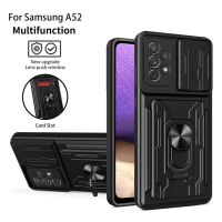 เคสเกราะอเนกประสงค์สำหรับ Samsung Galaxy A72 A32 A52S A12 A22ขนาด5ก. 4ก. ฝาครอบป้องกันเลนส์สไลด์กันกระแทกช่องที่เก็บการ์ดแบบนำออกได้แม่เหล็ก360 ° ขาตั้งห่วงโลหะหมุนได้