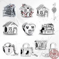 ใหม่ Fit Pandora สร้อยข้อมือสร้อยคอ Happy Heart House กุญแจ Dangle Charm เงิน 925 ลูกปัดแฟชั่นผู้หญิงเครื่องประดับ-Jiieu