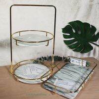 ชั้นวางเครื่องสำอางค์ โต๊ะเครื่องแป้ง ลายหินอ่อน ขอบทอง Double Marble rack