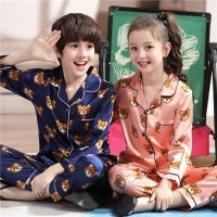 Boys Silk Pajamas Autumn Winter Long Sleeve Childrens Cloth Girl Sleepwear Sets Girls Pyjamas Sets for Kids Pajamas Set