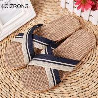 LCIZRONG New Linen Beach Slippers Men 35-45 Large Size Home Shoes Flip Flops Man Indoor Bathroom Slides Unisex Family Slippers House Slippers