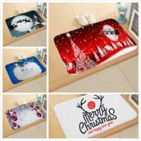 Doormat Anti-slip Christmas Elk Print Absorb Water Bath Mat Bathroom Home Kitchen Bedroon Floor Mat Entrance 40*60cm DD