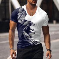 Eagle T-shirt สัตว์พิมพ์ 3D สตรีทแวร์ผู้ชายแฟชั่นสบาย ๆ บวกขนาดเสื้อแขนสั้นคอวีผู้ชายเสื้อยืด XS-5XL