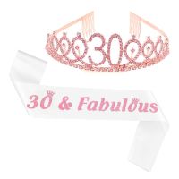 （koko party supplies） Pinkand Sashes ชุดสำหรับวันเกิด Women30 50 60 70th Sash สีดำซาติน Sash Tiara ผ้าพันคอครบรอบ Party Decor