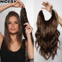 Synthetic Wavy No Clip Invisible Hair Extensions Mixed Color Blonde Artificial False Piece ForWomen