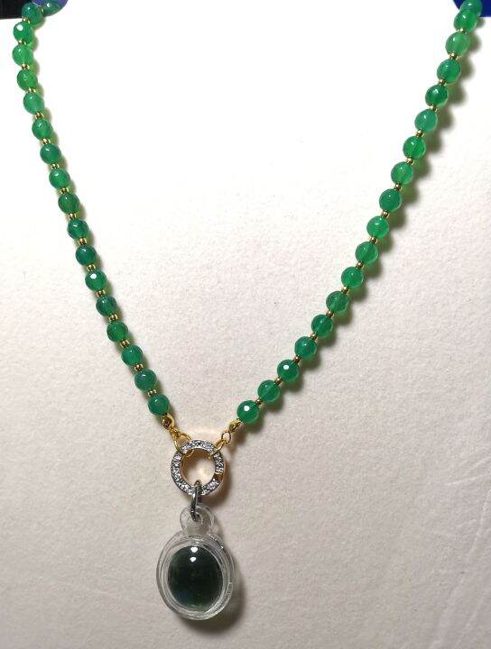 สร้อยคอหินอเวนเจอร์รีน-aventurine-ขนาด-5-มม-คั่นเม็ดทองไมครอน-ห่วงดับเบิ้ลล็อคประดับเพชร-cz-ห้อยพระและเครื่องประดับ-ความยาว-20-นิ้ว