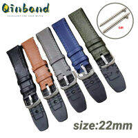 Qinband ยางแท้นาฬิกาหนังสายรัดข้อมือสายรัดสบายสำหรับผู้ชายอุปกรณ์ทดแทนสายรัดข้อมือ22มม.