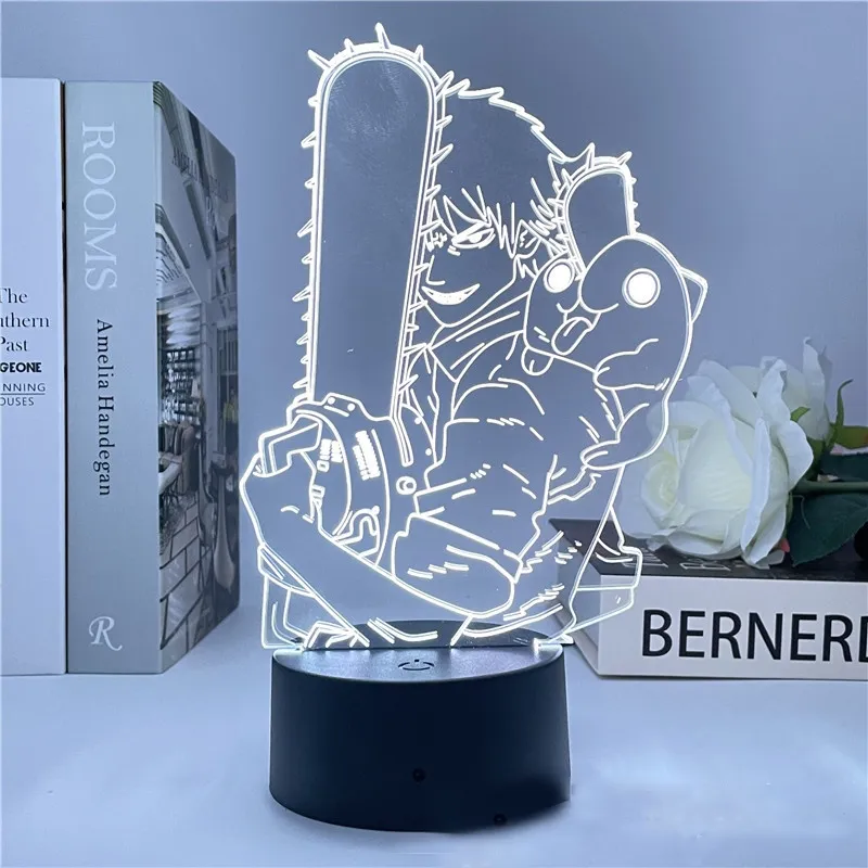 Anime motosserra homem acrílico led night light denji pochita power stand  figura colorida lâmpada 3d crianças decoração do quarto fãs colecionáveis –