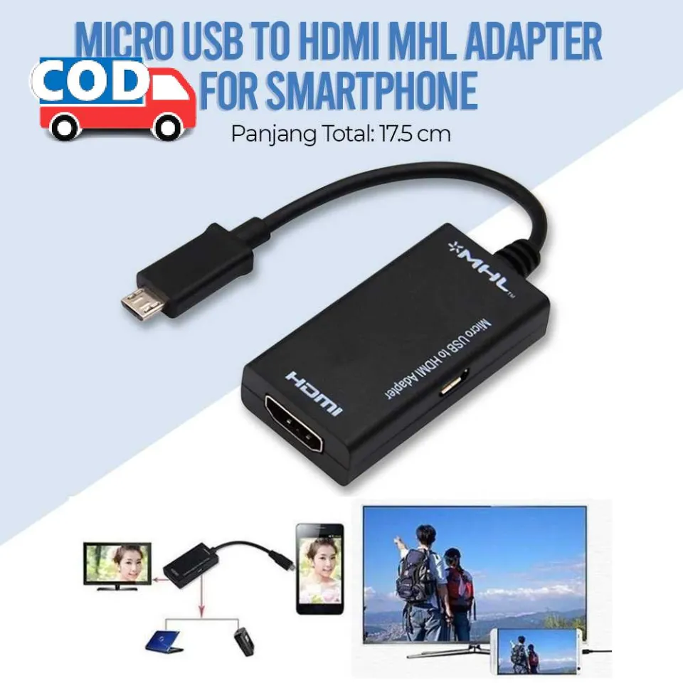 hvor ofte trimme øst Kabel Konektor HP MHL ke TV Converter Micro USB to HDMI Sambungan  Penghubung Smartphone Tablet PC ke Layar TV | Lazada Indonesia