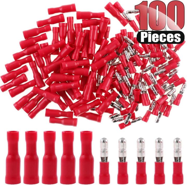 Bullet Connectors Male/female Kits 100pcs 22-16awg Wire Connectors Red ...