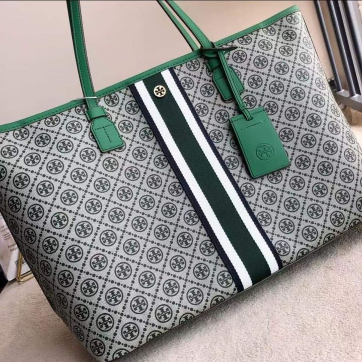 T.O.R.Y B.U.R.C.H 81964 T Monogram Zip Tote Bag in Granola Signature Coated  Canvas with Leather Trim Details - Women's Everyday Bag