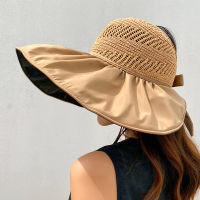 [hot]Summer Women Bucket Hat UV Protection Big Wide Brim Beach Sun Hats Empty Top Caps Ponytail Caps Bows Ladies Girls Panama Caps 【hot】 !