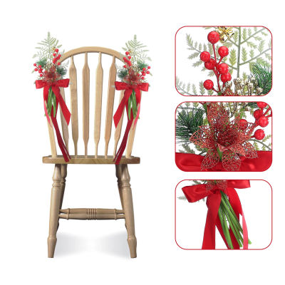 [สงสัย] เก้าอี้ใหม่คริสต์มาสหน้าต่างดอกไม้ด้านหลังดอกไม้ดอกไม้เทียมคริสต์มาสสีแดงขนาดใหญ่