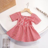 Kids Clothes Dresses for Girls New 2023 Princess Short Sleeve Fashion Summer Solid Color Plaid Simple Cotton Fresh Style  by Hs2023