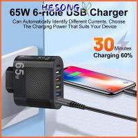 HESONG 65วัตต์ค่ะ ที่ชาร์จโทรศัพท์ 5USB + PD Type C 6พอร์ตค่ะ ที่ชาร์จเร็ว สากลสากลสากล QC 3.0 อะแดปเตอร์ชาร์จ USB สำหรับ Xiaomi Xiaomi/IPhone iPhone/ซัมซุง/หัวเว่ย โทรศัพท์สำหรับโทรศัพท์