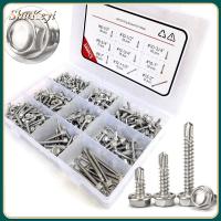 SHUKEYI 380Pcs #8 #10 #12 สกรูเกลียวปล่อยสำหรับโลหะ 410สแตนเลสสตีล 1/2 "ถึง2" สกรูโลหะแผ่น ทนทานสำหรับงานหนัก ชุดแยกสกรูเจาะด้วยตนเอง โลหะสำหรับตกแต่ง