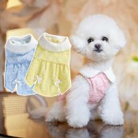 Pet Dress Lapel Bow Flower Print Pet Swallowtail Skirt Soft Comfortable Breathable Summer Cat Dress Pet Supply Dresses