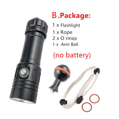 XHP70.2XHP50.2XM-L2 LED Diving Flashlight IPX8 waterproof rating Professional diving light Powered by 32650 or 26650 battery