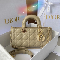 M.IEW Dior LADY D-JOY กระเป๋าถือ กระเป๋าสะพาย หนังแกะ Cannage ธรรมชาติ