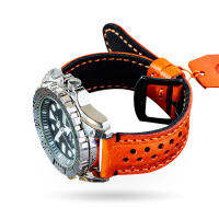 สายนาฬิกาข้อมือหนังแท้แฮนด์เมด HARAL-2COLORS (นาฬิกาไม่รวมในรายการขาย)Orange/black Leather watch cuff by Tangmo Goods