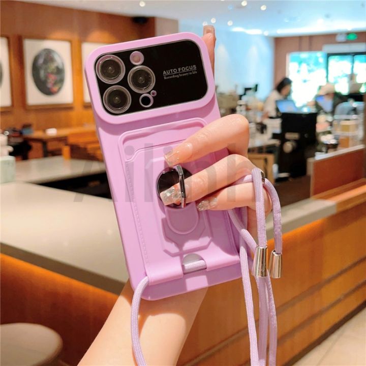 เคสป้องกันโทรศัพท์สำหรับ-iphone-11-12-13-14-15-pro-max-15-14-plus-เคสกระเป๋าสตางค์ใส่บัตรสายคล้องแบบคาดตัวนิ่มกล้องซิลิโคน