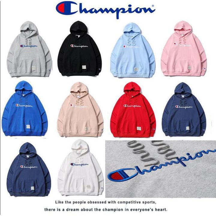 champion-เสื้อกันหนาวมีฮู้ดปักลายโลโก้ตัวอักษรแฟชั่นสําหรับผู้ชายและผู้หญิง