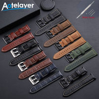 Aotelayer 20 22 24 26มิลลิเมตรความกว้างหนังแท้หัวแบนสากล Watch Bands สองด้านชั้นแรกจริง Cowhide สายนาฬิกากันน้ำที่ทำด้วยมือวินเทจนาฬิกาอุปกรณ์เสริม