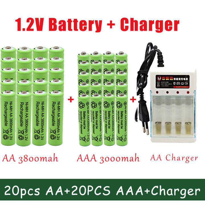 1.2v AA 3800mah Nimh Rechargeable Batteries With Charger AAA 3000 Mah