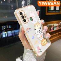 YIWESAN เคสสำหรับ Tecno Spark 7 Pro Spark 7T เคสลายการ์ตูนหมีแพนด้าสัตว์ขอบด้านข้างเคสโทรศัพท์ชุบสี่เหลี่ยมสุดหรูเคสป้องกันกล้องหลังเต็มรูปแบบเคสนิ่ม