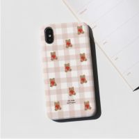 【Korean Phone Case】 Lovely Bear Pattern Slim Card Cute Hand Made Unique SAMSUNG Compatible for iPhone 8 xs xr 11pro 11 12 12pro mini Samsung Korea Made