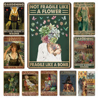 R Vintage Garden และ Girl ป้ายโลหะดีบุกแผ่นโลหะป้ายดีบุก Vintage สำหรับ Home Pub Cafe Garden ห้องนั่งเล่น Wall Decor