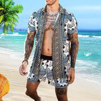 【CW】 Men Hawaiian shirt Sets Fashion Printing 2021 Summer Short Sleeve Button Shirt Beach Shorts Streetwear Casual Mens Suit 2 Pieces