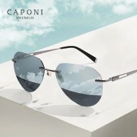 CAPONI แว่นกันแดดไร้ขอบสำหรับผู้ชาย,UV400โพลาไรซ์โฟโตโครมิคแว่นตากันแดดขับรถกลางแจ้ง BS22003แว่นตาแฟชั่นโลหะผสมไทเทเนียม