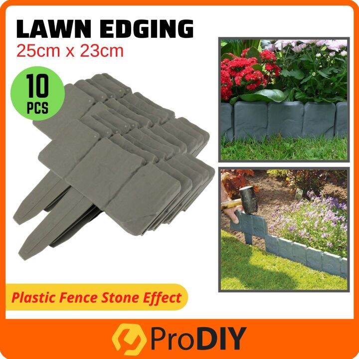 Home Garden Edging Plastic Fence Stone Effect 10pcs Lawn Yard Flower ...