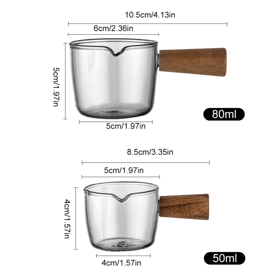 Single Spout Espresso Shot Glass with Wood Handle Milk Glass Cup