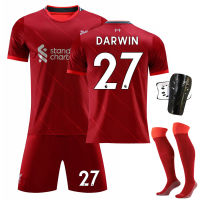 Liverpool F.C.S NO.11 Mohamed Salah S 4Pcs Kids Adults Football Kits NO.27 Darwin Núñezs Soccer Socks Knee Gear NO.10 Saudio Manes ชุดฟุตบอลดูดซับเหงื่อและระบายอากาศ