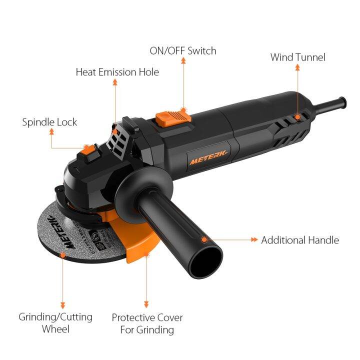 meterk-เครื่องเจียรไฟฟ้า750w-4-1-2นิ้ว6a-ล้อขัดและตัดขนาด115มม-เครื่องมือไฟฟ้าสำหรับการขัดการตัด