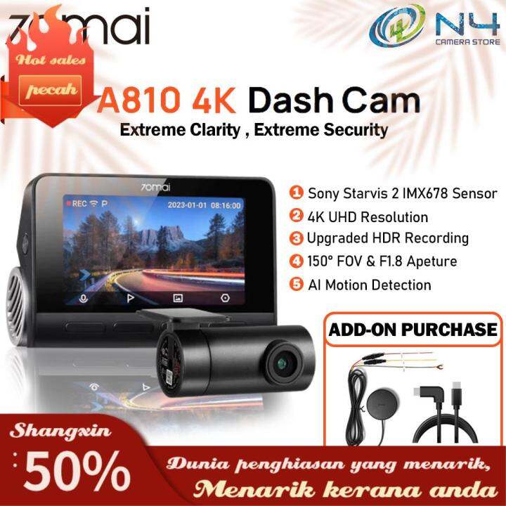 Global 70mai Dash Cam A810 Ultra HD 4K Built-in GPS ADAS Auto