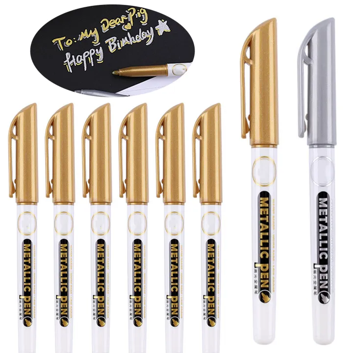 2/6pcs Gold Silver Metallic Marker Pens Epoxy Resin Drawing Pen Gold Leafing Point Pen Marker